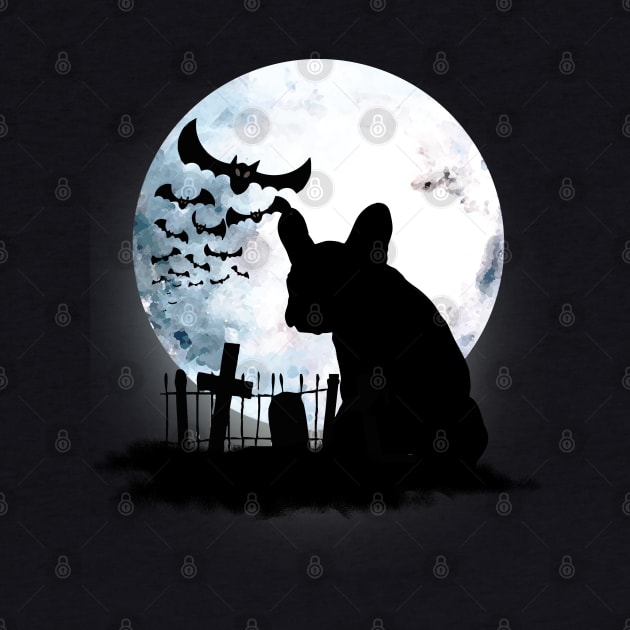 French bulldog frenchie and bats with full moon by Collagedream